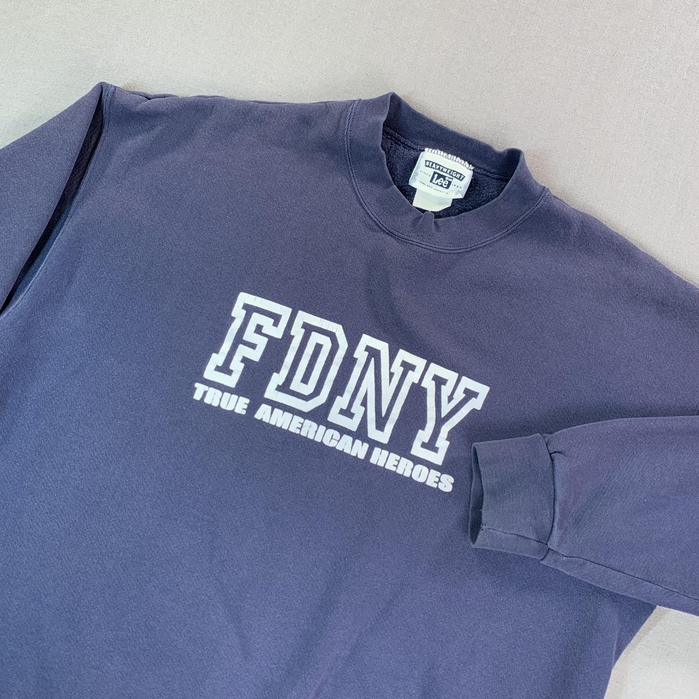 VTG Lee Sweatshirt Men XL Blue FDNY True American Heroe Fleece Pullover Crewneck